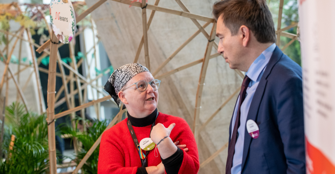 Mary Malone and Christopher Guérin, Nexans CEO on Fondation Nexans booth